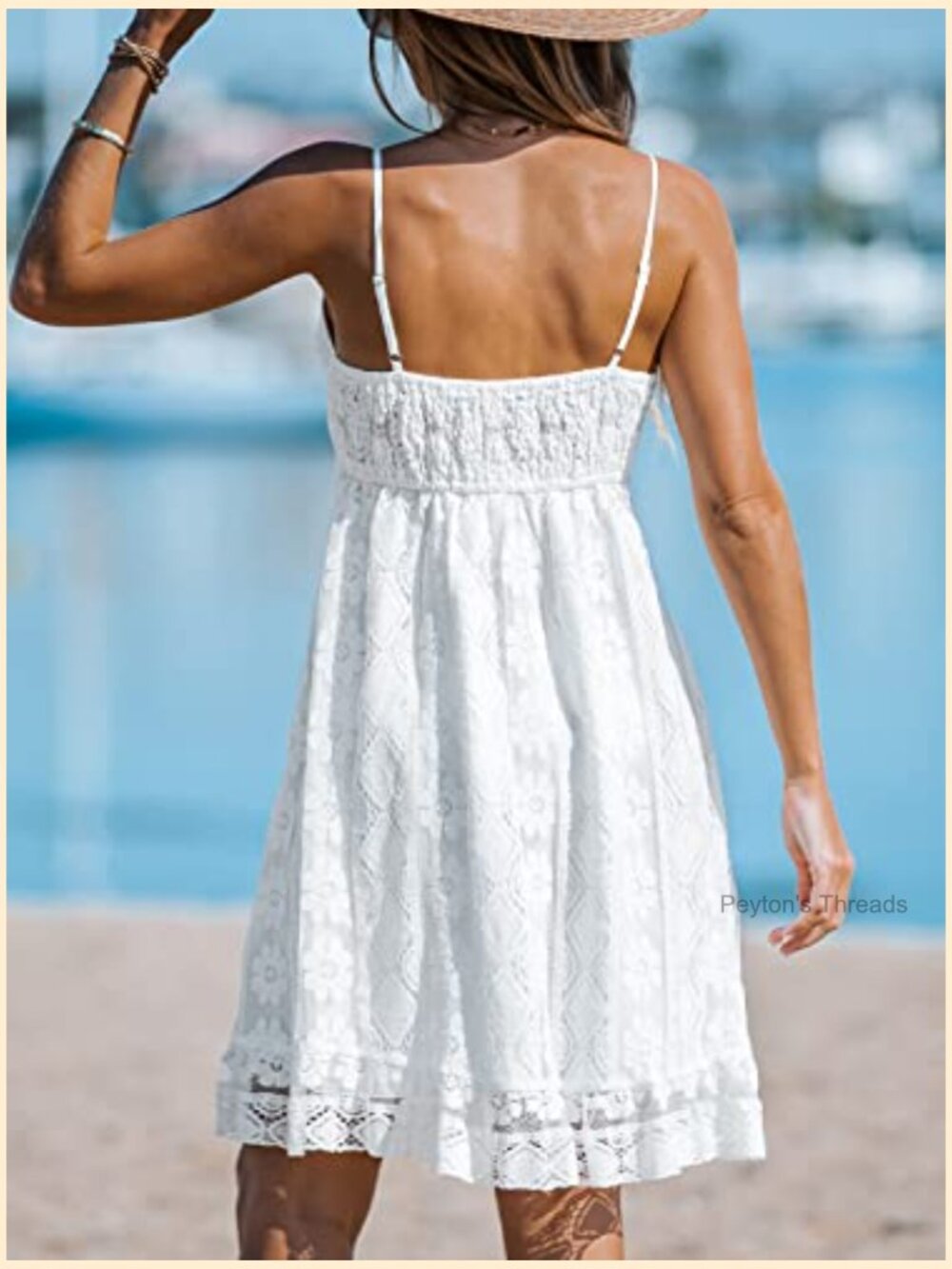 V-Neck Lace Tassel Sleeveless Mini Dress Ruffle Smocked Beach Sundress - Picture 3 of 5